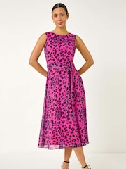 Roman Animal Print Pleated Chiffon Dress - Image 2 of 5