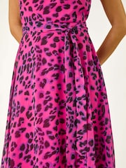 Roman Animal Print Pleated Chiffon Dress - Image 5 of 5