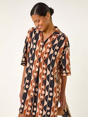 Roman Brown Geometric Collared Shirt Dress - Image 1 of 5
