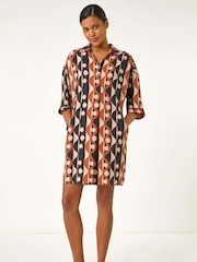 Roman Brown Geometric Collared Shirt Dress - Image 2 of 5