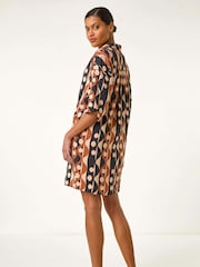 Roman Brown Geometric Collared Shirt Dress - Image 3 of 5