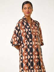 Roman Brown Geometric Collared Shirt Dress - Image 4 of 5