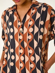 Roman Brown Geometric Collared Shirt Dress - Image 5 of 5