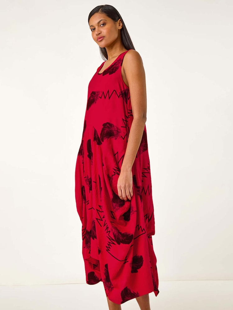 Roman Red Abstract Bubble Hem Midi Dress - Image 1 of 5