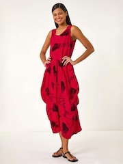 Roman Red Abstract Bubble Hem Midi Dress - Image 2 of 5