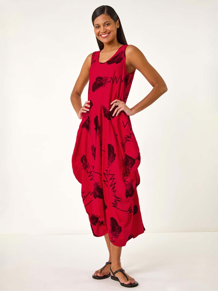 Roman Red Abstract Bubble Hem Midi Dress - Image 2 of 5