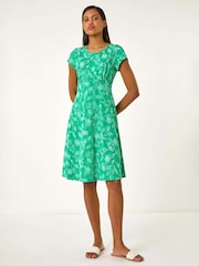 Roman Green Floral Puff Print Midi Dress - Image 2 of 5