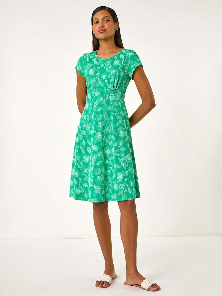 Roman Green Floral Puff Print Midi Dress - Image 2 of 5