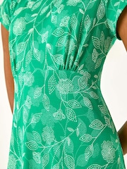 Roman Green Floral Puff Print Midi Dress - Image 5 of 5