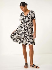 Roman Black Shadow Floral Tiered Smock Dress - Image 2 of 5