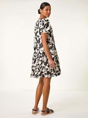 Roman Black Shadow Floral Tiered Smock Dress - Image 3 of 5