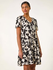Roman Black Shadow Floral Tiered Smock Dress - Image 4 of 5
