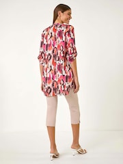 Roman Orange Abstract Print V-Neck Button Top - Image 3 of 5