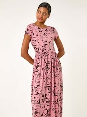Roman Pink Floral Print Stretch Midi Dress - Image 1 of 5