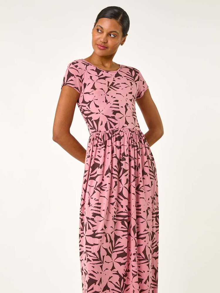 Roman Pink Floral Print Stretch Midi Dress - Image 1 of 5