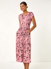 Roman Pink Floral Print Stretch Midi Dress - Image 2 of 5