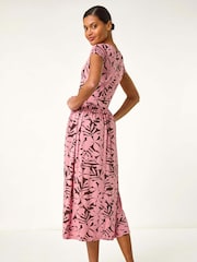 Roman Pink Floral Print Stretch Midi Dress - Image 3 of 5