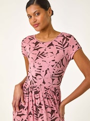 Roman Pink Floral Print Stretch Midi Dress - Image 4 of 5
