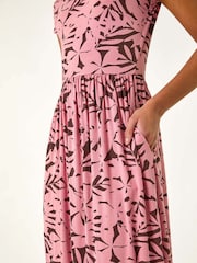 Roman Pink Floral Print Stretch Midi Dress - Image 5 of 5