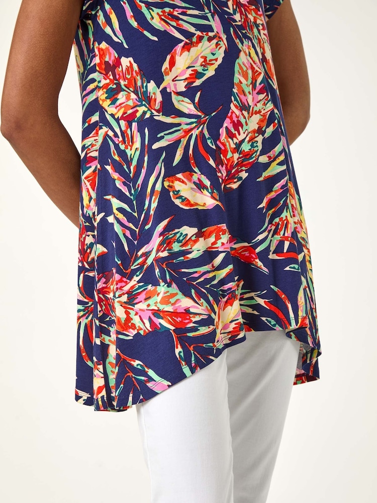 Roman Denim Blue Leaf Print Hanky Hem Tunic Top - Image 5 of 5
