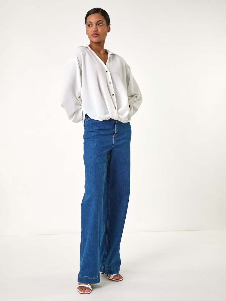 Roman White Twist Hem V-Neck Shirt - Image 1 of 5