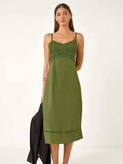 Roman Green 100% Cotton Lace Panel Strappy Midi Dress - Image 2 of 5
