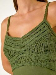 Roman Green 100% Cotton Lace Panel Strappy Midi Dress - Image 5 of 5