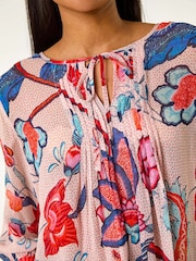 Roman Blue Floral Print Tie Front Top - Image 5 of 5