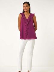 Roman Pink Chiffon Ruffle Vest Top - Image 1 of 5