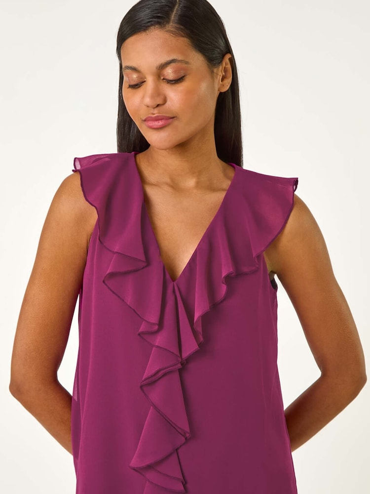 Roman Pink Chiffon Ruffle Vest Top - Image 4 of 5