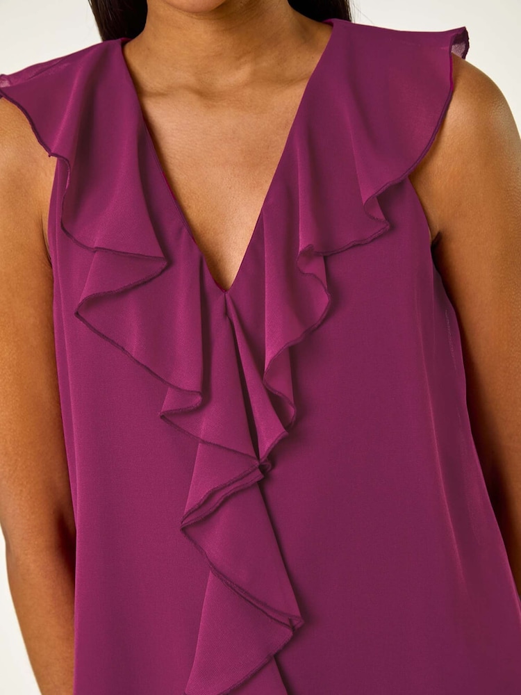 Roman Pink Chiffon Ruffle Vest Top - Image 5 of 5