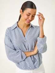 Roman Blue Twisted Hem Striped Shirt - Image 1 of 5