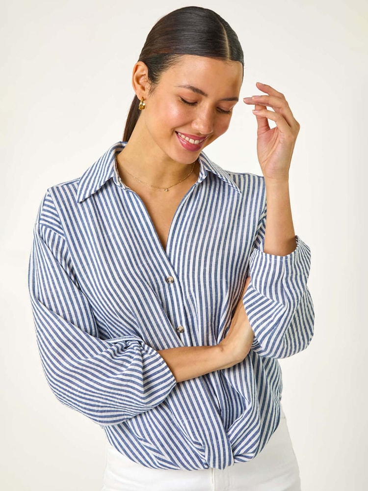 Roman Blue Twisted Hem Striped Shirt - Image 1 of 5