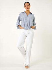 Roman Blue Twisted Hem Striped Shirt - Image 2 of 5