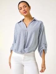 Roman Blue Twisted Hem Striped Shirt - Image 4 of 5