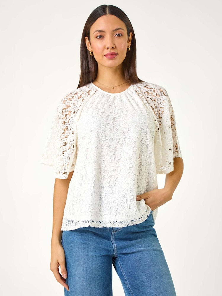 Roman White Lace Angel Sleeve Top - Image 1 of 5