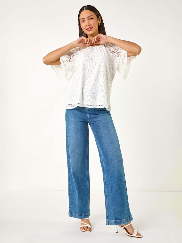 Roman White Lace Angel Sleeve Top - Image 2 of 5
