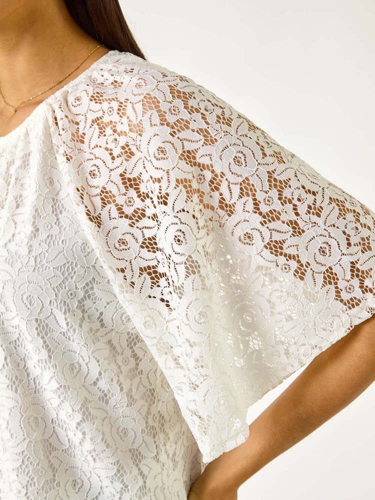 Roman White Lace Angel Sleeve Top - Image 5 of 5