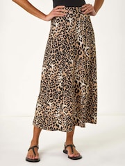 Roman Brown Leopard Print A-Line Midi Skirt - Image 2 of 5