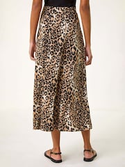 Roman Brown Leopard Print A-Line Midi Skirt - Image 3 of 5