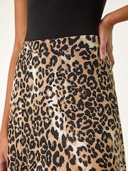 Roman Brown Leopard Print A-Line Midi Skirt - Image 5 of 5