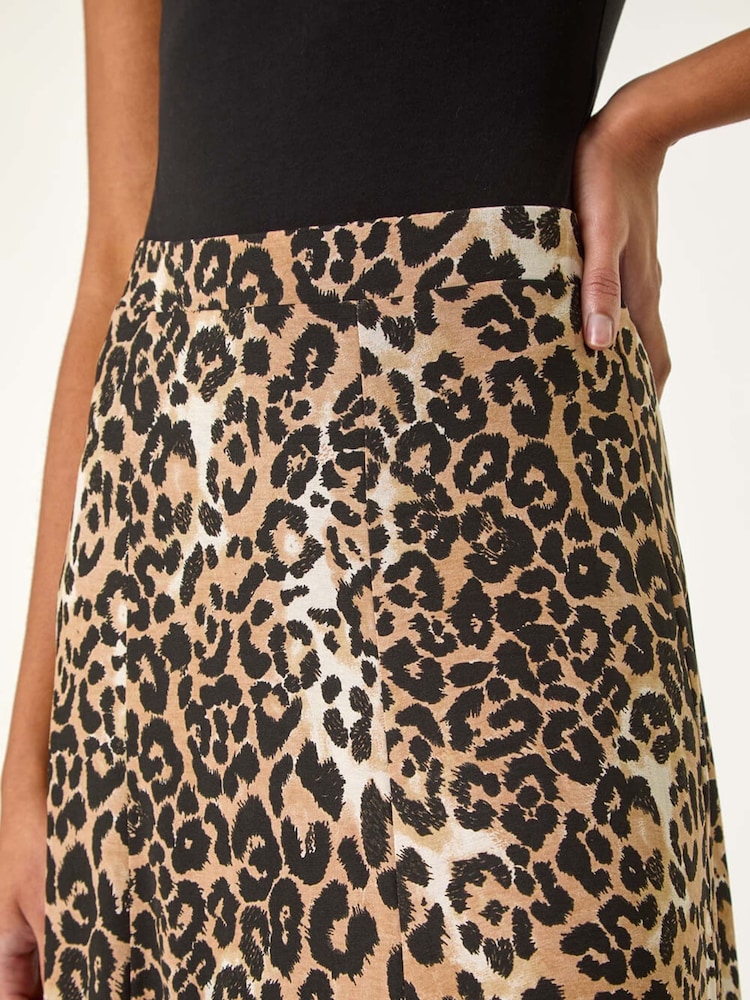 Roman Brown Leopard Print A-Line Midi Skirt - Image 5 of 5