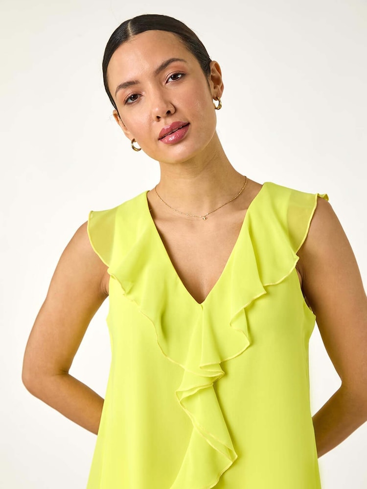 Roman Yellow Chiffon Ruffle Vest Top - Image 1 of 5