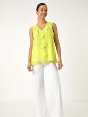 Roman Yellow Chiffon Ruffle Vest Top - Image 4 of 5