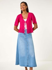 Roman Pink Textured Tie Front Shrug - Image 2 of 5