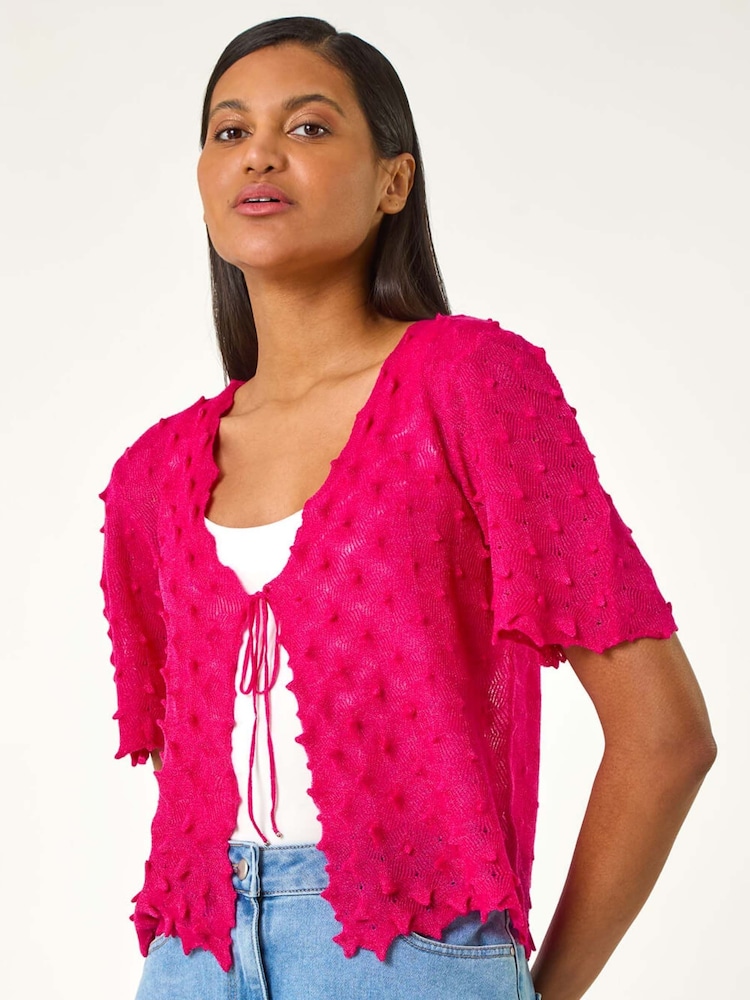 Roman Pink Textured Tie Front Shrug - Image 4 of 5