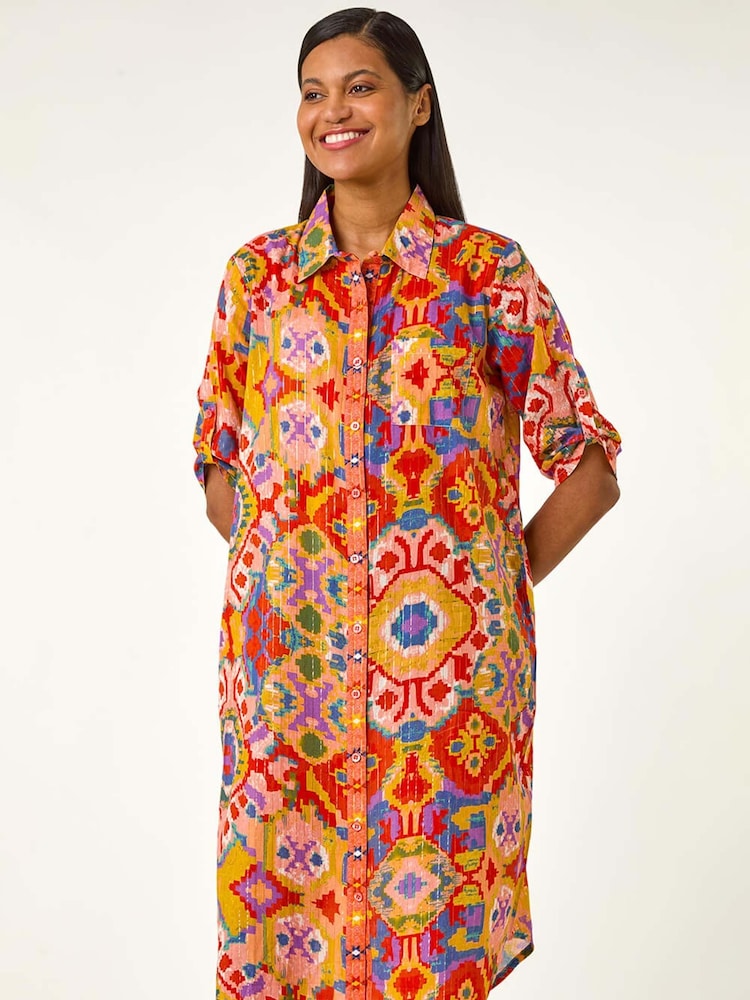 Roman Ikat Button Shirt Dress - Imagen 1 de 5 Roman Ikat Button Shirt Dress - Imagen 1 de 5