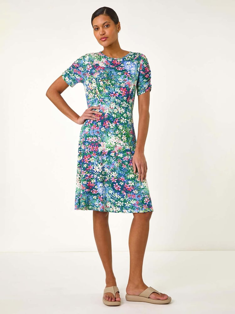 Roman Green Ditsy Floral Print Short Dress - Image 1 of 5