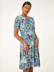 Roman Green Ditsy Floral Print Short Dress - Image 3 of 5