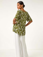 Roman Green Floral Print Tassel Tunic Top - Image 3 of 5